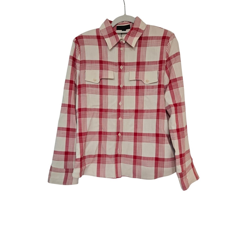 Zara ZW Collection Checked Button Up Shirt Shoulder Pads Red Sz S NWT - Picture 2 of 14